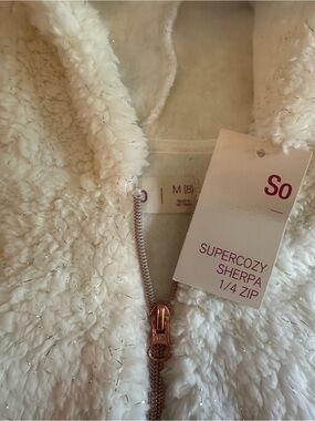 SO Supercozy Sherpa 1/4 Zip Jacket - White with Rose Gold Zipper